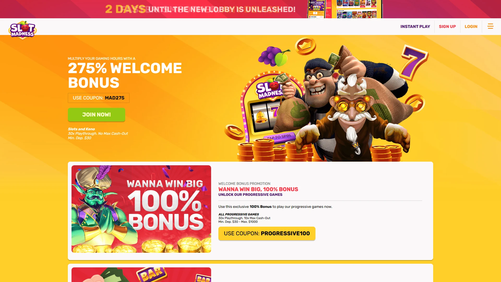 Slot Madness promotions page